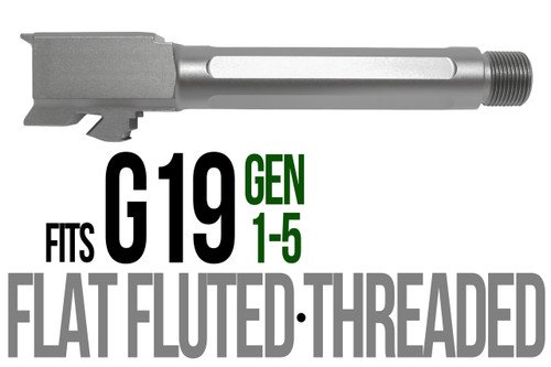 Combat Armory Barrel Fits Glock 19 9mm Match 5 Sided Flat Fluted Threaded Barrel in Flat Gray