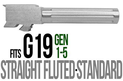 Combat Armory Barrel Fits Glock 19 9mm Match Straight Fluted  Barrel Naked Stainless