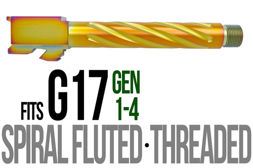Combat Armory Barrel Fits Glock 17 9mm Match Thick Spiral Fluted Barrel Threaded in Chameleon
