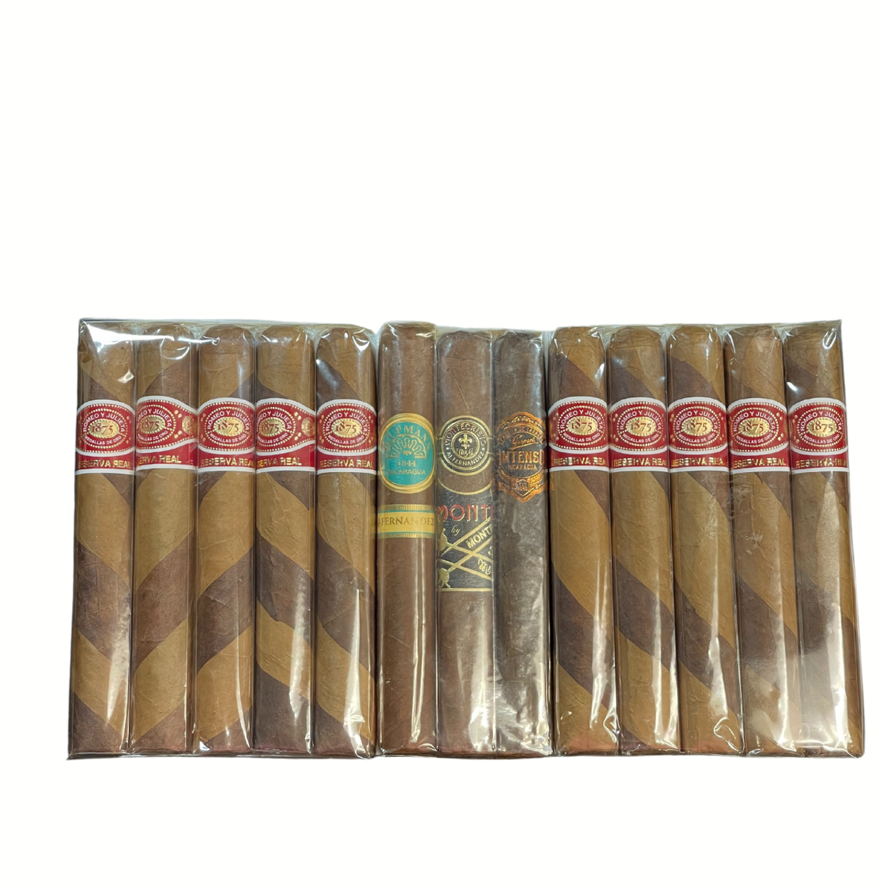 Romeo Y Julieta Reserva Real Twisted Toro ( 6 X 54 ) Barber Pole 10 pack with AJ Fernandez Bonus pack. 13 Toro shaped cigars shipped for FREE. Cigarsamplers.com is on fire!!!