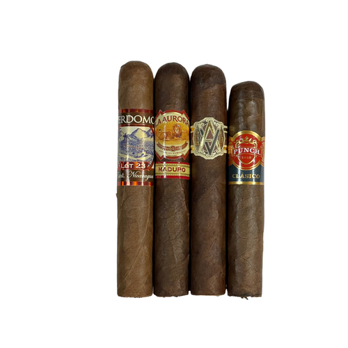 Great Robusto Sampler featuring Perdomo Lot 23,  La Aurora Maduro, Avo, and Punch! Get FREE shipping and this deal is too good to pass up!!!!