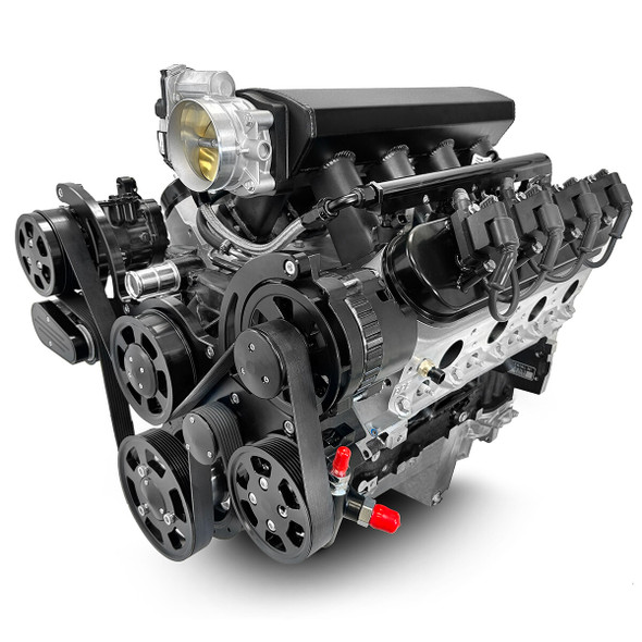 GM LS Compatible 376 c.i. Pro Series Engine - 525 Horsepower - Deluxe Dressed - Black Pulley Kit - Holley Terminator X EFI System