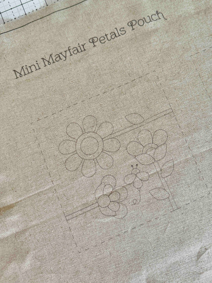 Pre-Printed Linen Panel - includes 5 stitcheries for Mini Mayfair Petals Pouch