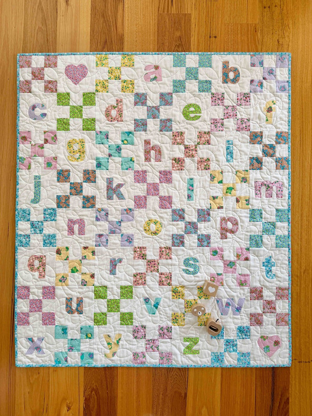 Alphabet Applique Liberty Baby Quilt Ready to Ship