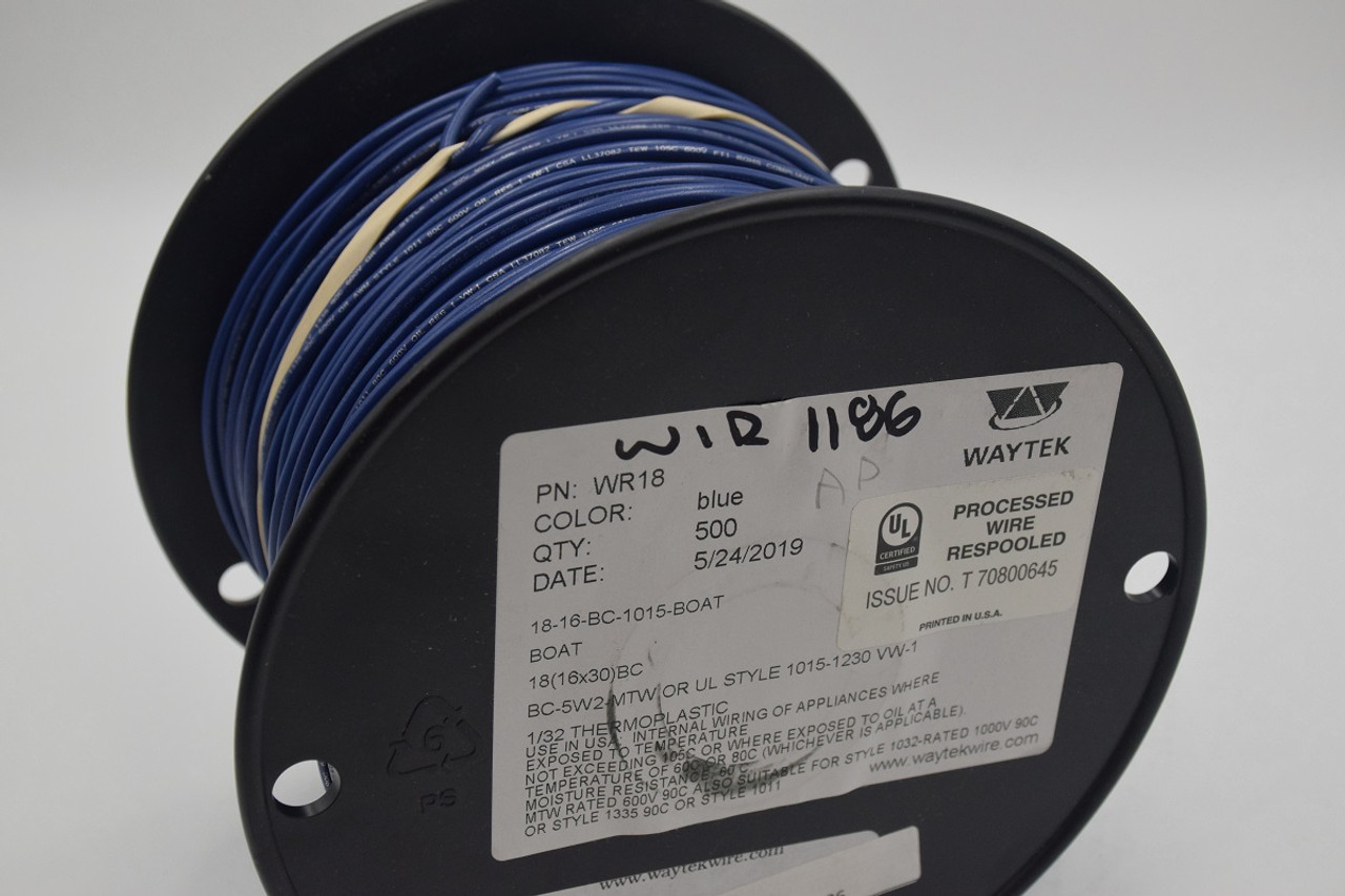 WIRE, 18AWG, STRANDED, BLUE, 600V, UL