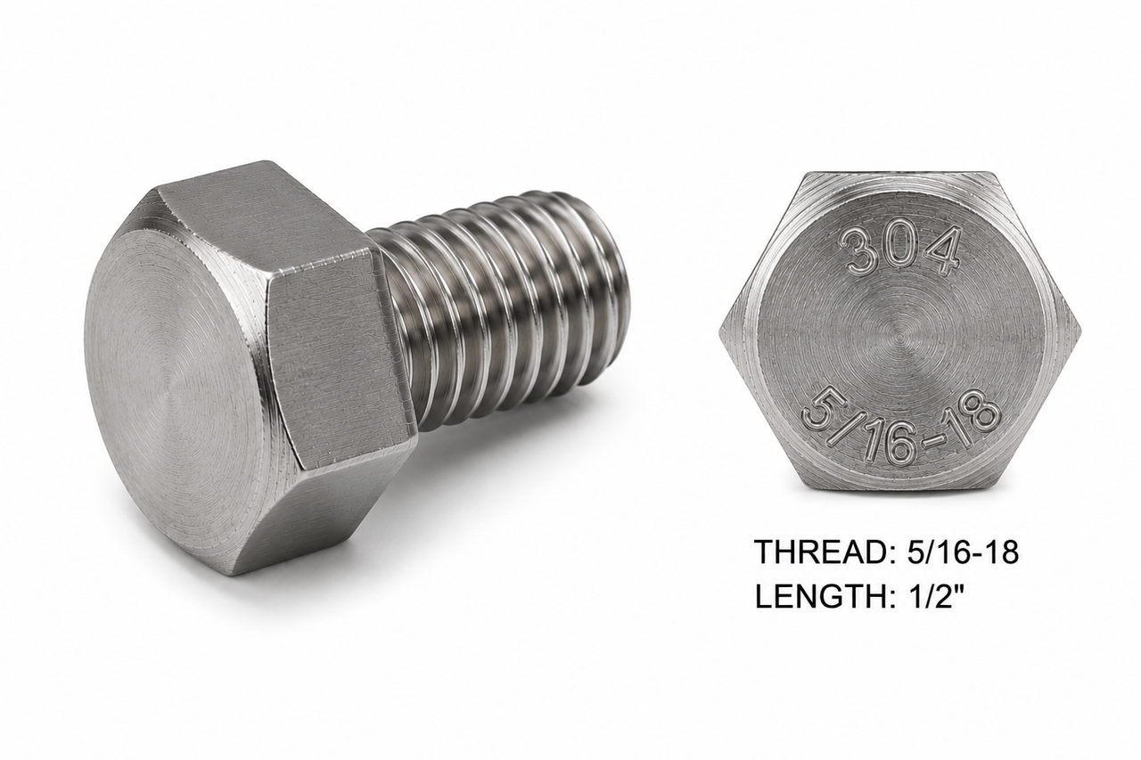 BOLT, SS, 5/16 - 18 X 1/2