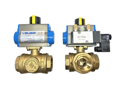 BALL VALVE  CCW 1.5" 3-WAY, AIR OPERATED, T-PORT 24VDC COIL