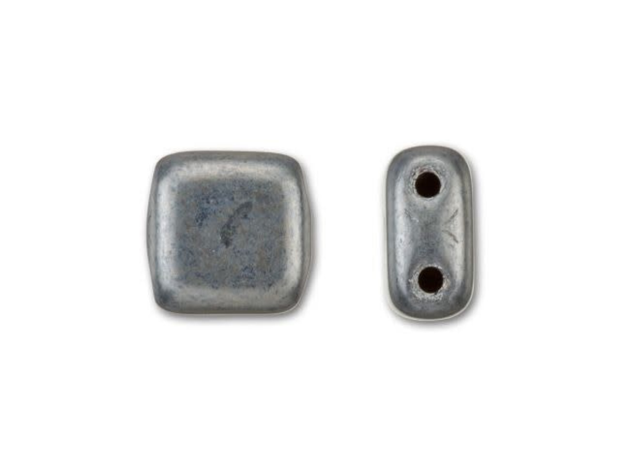 30 2 hole tile beads, hematite grey, 6mm.