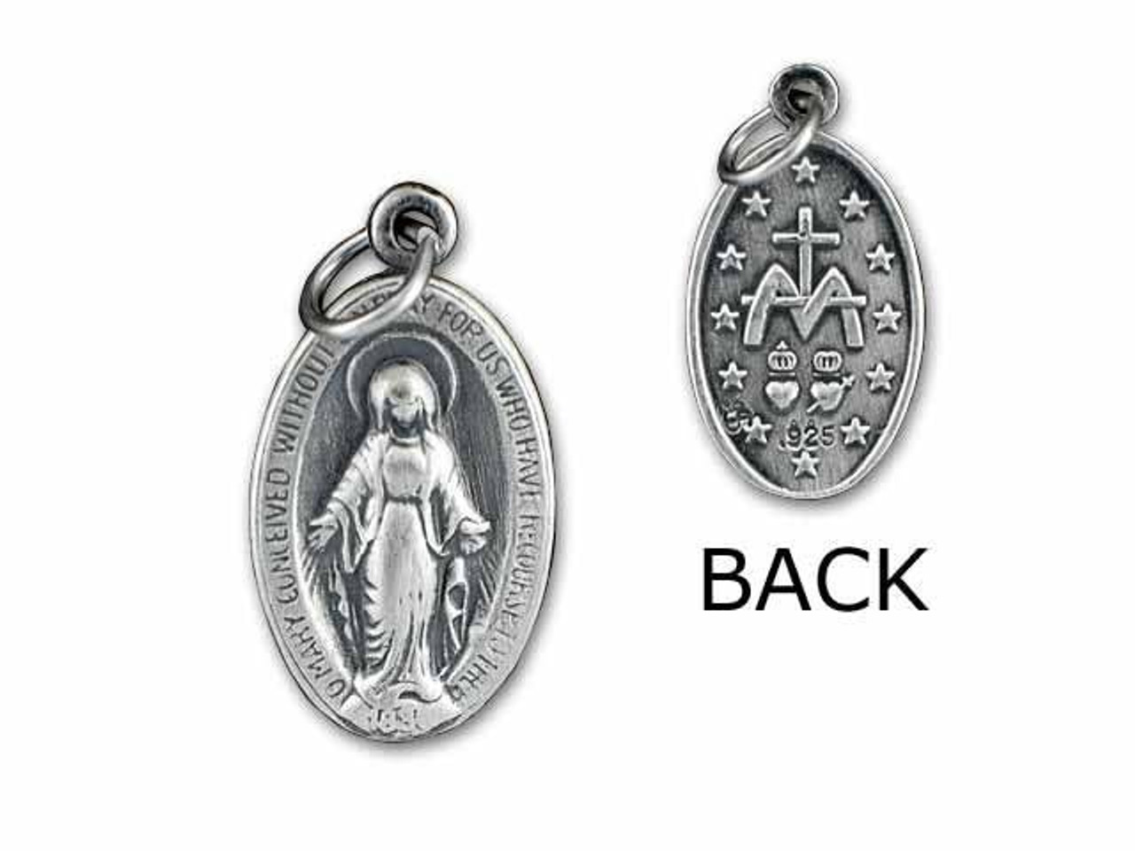 18 to 24 US Jewels And Gems New 0.925 Sterling Silver 1 Oval Miraculous Virgin Mary Antique Finish Pendant Necklace 