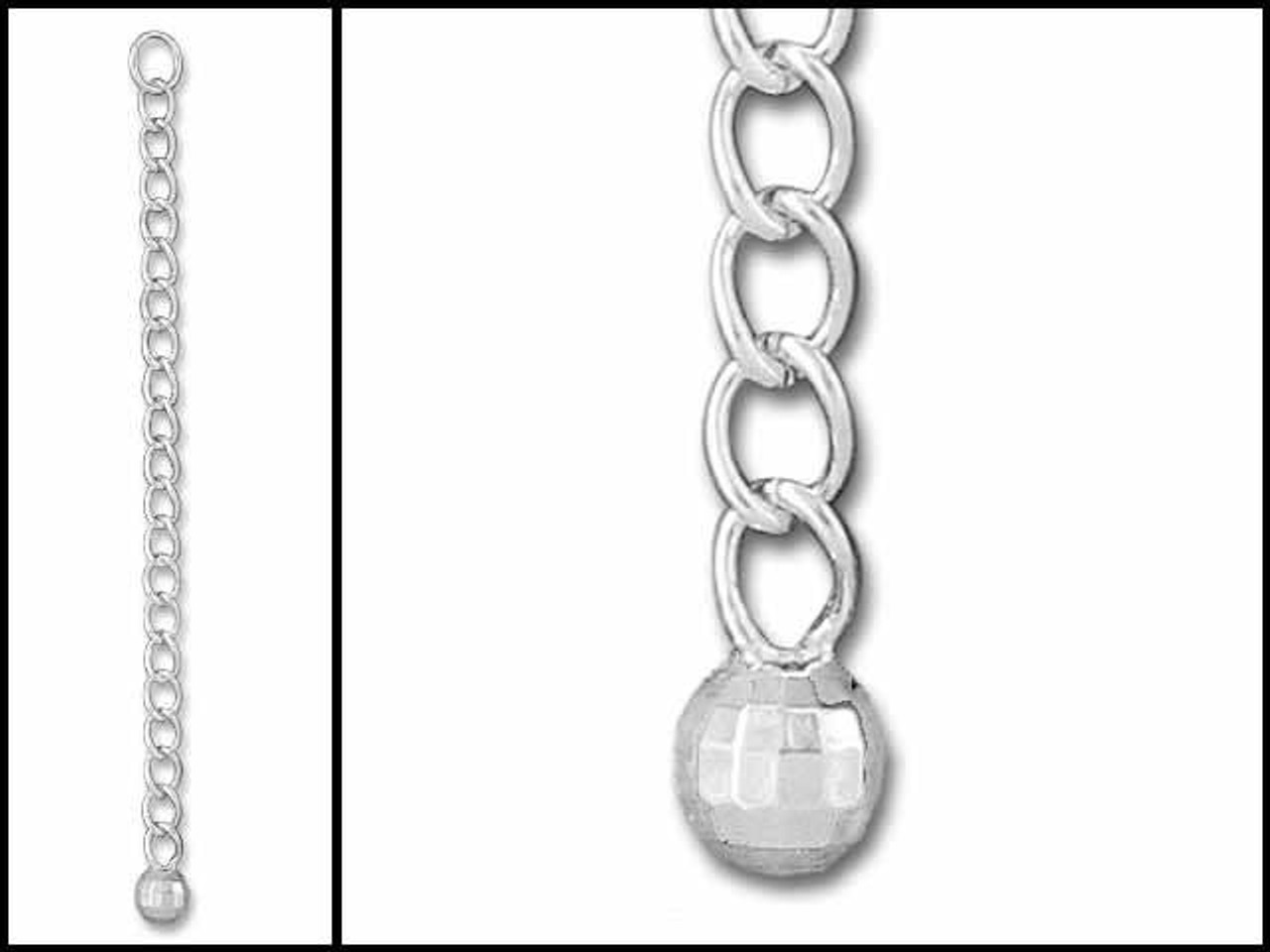 Sterling Silver 2-Inch Cable Chain Extender with 4.0mm Bead and  Anti-Tarnish Finish