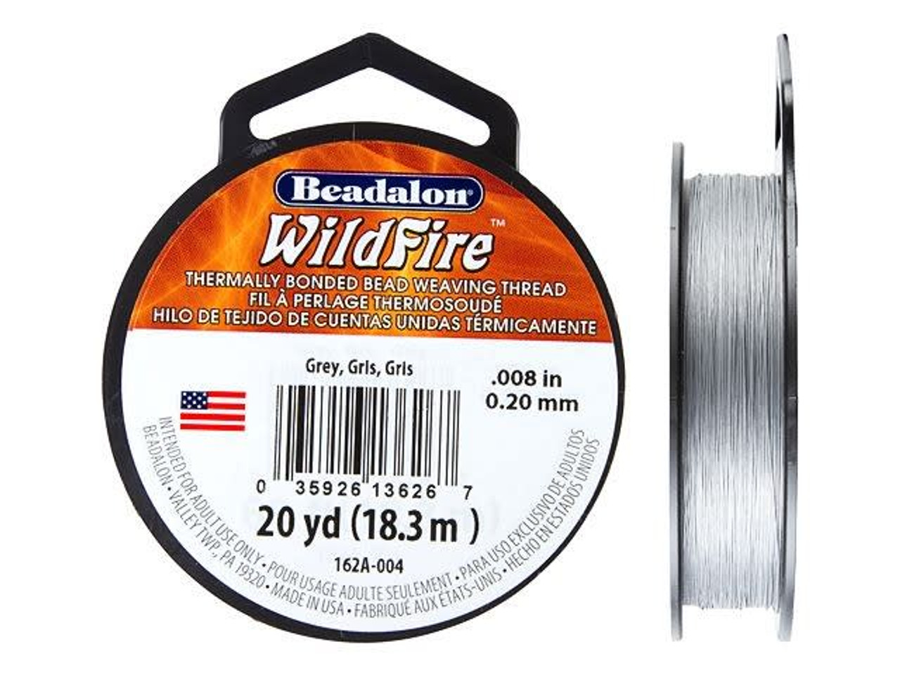 Wildfire Thermal Bonded Beading Thread, 20 Yard Spool, Gray (.008