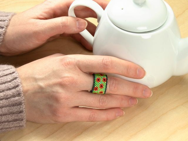 Poppy Fields Peyote Stitch Ring - Main Image