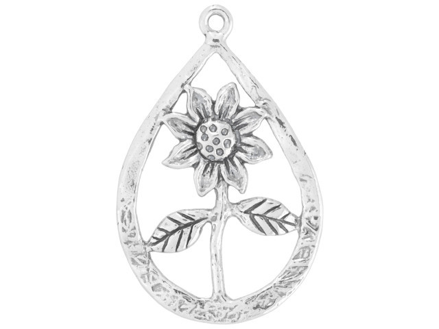 Artbeads Sterling Silver Teardrop Cutout with Flower Center