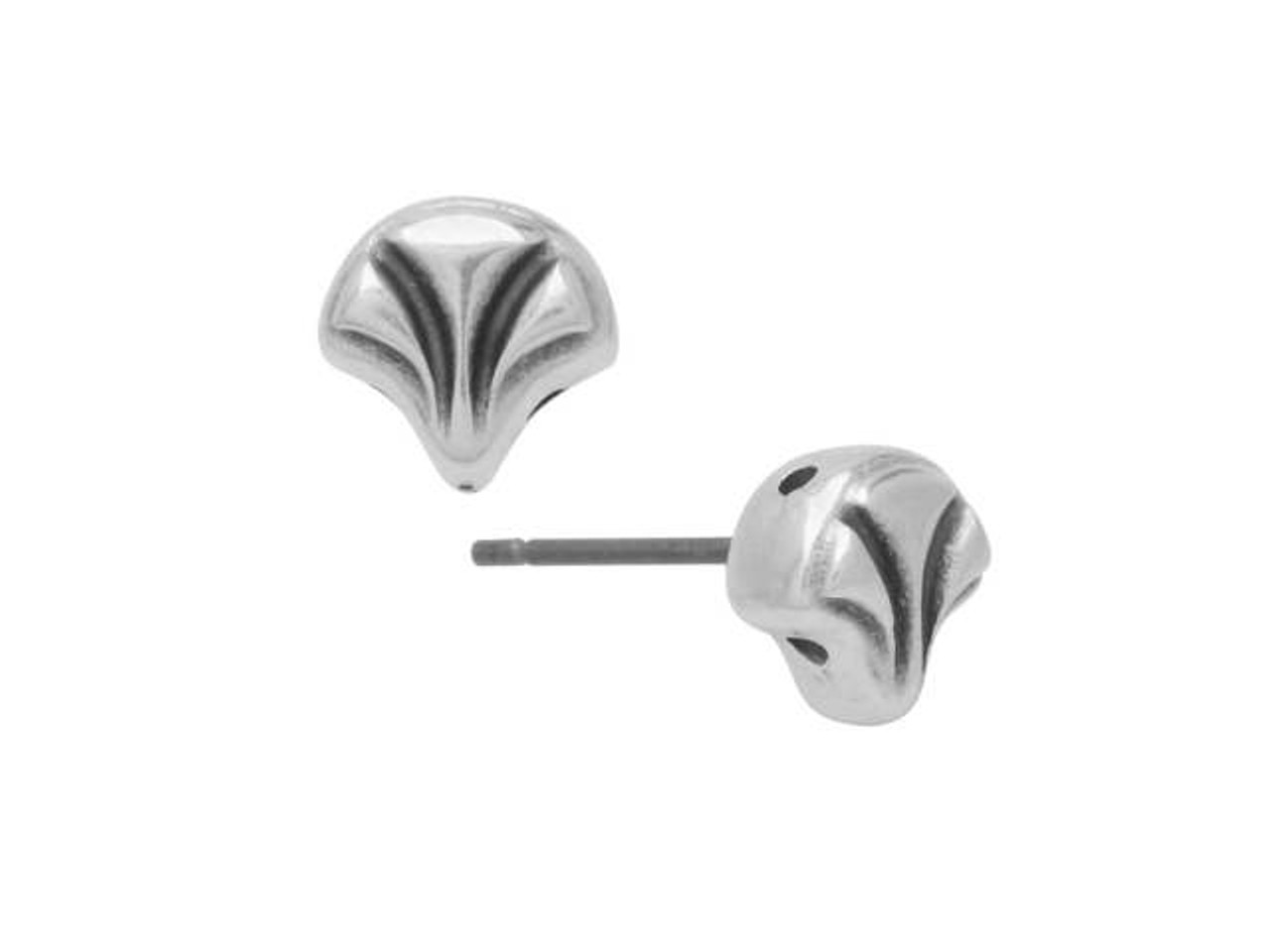 Cymbal Earring Posts for Ginko Beads, Limani, 2-Hole Leaf 7.5x8mm