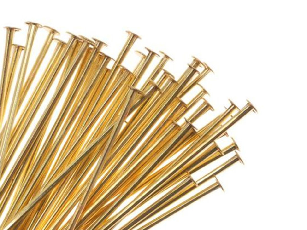 Head Pins, with Ball Head 2 Inches Long and 21 Gauge Thick, 22K Gold Plated  (20 Pieces)