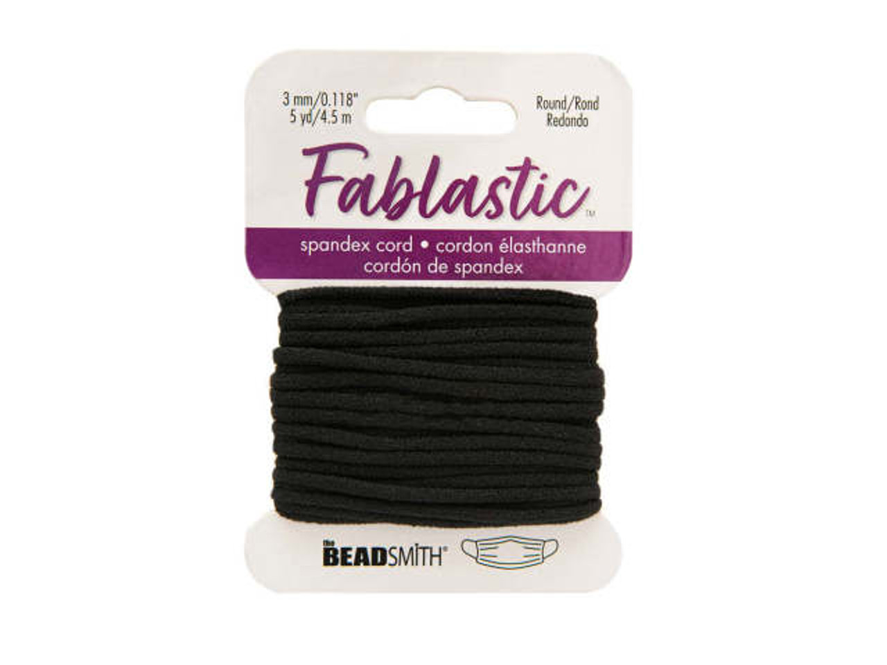 Fablastic Stretch Cord for Mask Making, Flat 5mm (0.196 inch) Thick, Black (5 Yards)