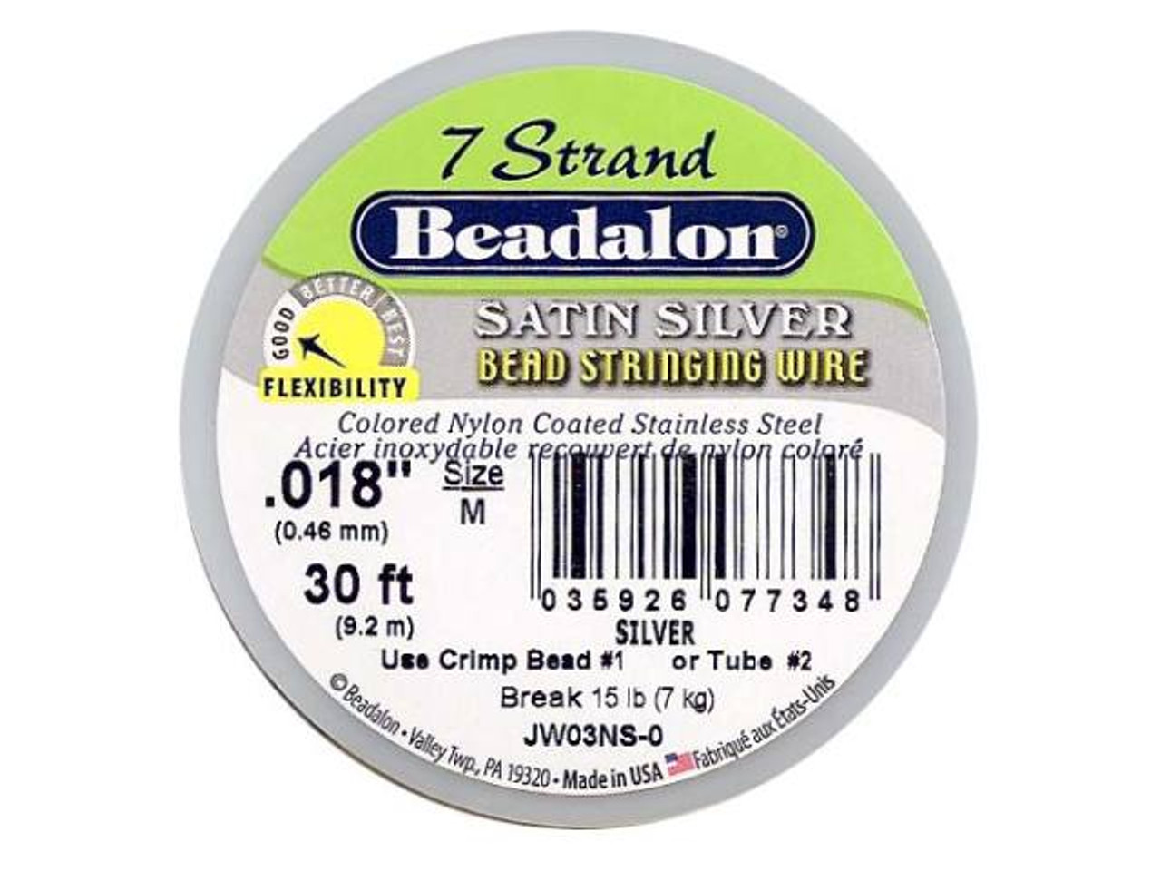 Beadalon 7 Strand Stainless Steel Bead Stringing Wire, 018 in / 0.46 mm,  Bright, 30 ft / 9.2 m