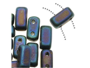 CzechMates Glass 3x6mm Matte Iris Blue 2-Hole Brick Bead (50pc strand)