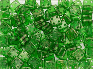 CzechMates Glass 6mm 4-Hole Gold Marbled Green Emerald QuadraTile Bead 2.5-Inch Tube CzechMates Glass 6mm 4-Hole Gold Marbled Green Emerald QuadraTile Bead 2.5-Inch Tube
