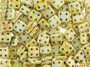 CzechMates Glass 6mm 4-Hole Opaque Pale Turquoise Picasso QuadraTile Bead 2.5-Inch Tube CzechMates Glass 6mm 4-Hole Opaque Pale Turquoise Picasso QuadraTile Bead 2.5-Inch Tube