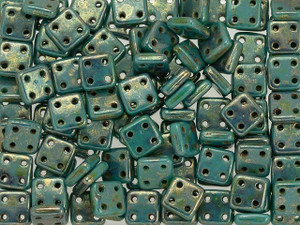 CzechMates Glass 6mm 4-Hole Persian Turquoise Bronze Picasso QuadraTile Bead 2.5-Inch Tube CzechMates Glass 6mm 4-Hole Persian Turquoise Bronze Picasso QuadraTile Bead 2.5-Inch Tube
