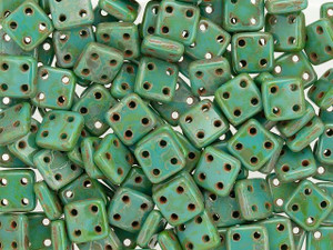 CzechMates Glass 6mm 4-Hole Persian Turquoise Picasso QuadraTile Bead 2.5-Inch Tube CzechMates Glass 6mm 4-Hole Persian Turquoise Picasso QuadraTile Bead 2.5-Inch Tube