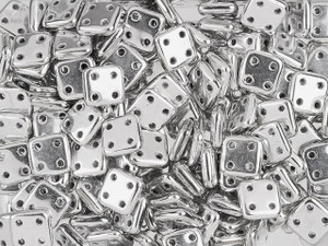 CzechMates Glass 6mm 4-Hole Silver QuadraTile Bead 2.5-Inch Tube CzechMates Glass 6mm 4-Hole Silver QuadraTile Bead 2.5-Inch Tube