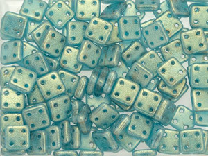 CzechMates Glass 6mm 4-Hole Sueded Gold Teal QuadraTile Bead 2.5-Inch Tube CzechMates Glass 6mm 4-Hole Sueded Gold Teal QuadraTile Bead 2.5-Inch Tube