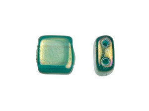 CzechMates Glass 6mm Atlantis Green Iris Luster Two-Hole Tile Bead CzechMates Glass 6mm Atlantis Green Iris Luster Two-Hole Tile Bead