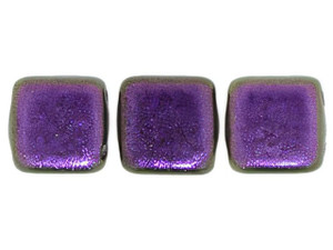 CzechMates Glass 6mm Black Currant Polychrome Two-Hole Tile Bead (50pc Strand)