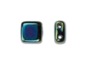 CzechMates Glass 6mm Blue Iris Two-Hole Tile Bead CzechMates Glass 6mm Blue Iris Two-Hole Tile Bead