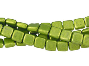 CzechMates Glass 6mm ColorTrends Saturated Metallic Lime Punch Two-Hole Tile Bead Strand CzechMates Glass 6mm ColorTrends Saturated Metallic Lime Punch Two-Hole Tile Bead Strand