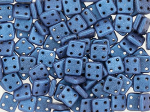 CzechMates Glass 6mm Four-Hole Metallic Blue Suede QuadraTile Bead, 2.5-Inch Tube CzechMates Glass 6mm Four-Hole Metallic Blue Suede QuadraTile Bead, 2.5-Inch Tube
