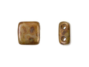 CzechMates Glass 6mm French Beige with Copper Picasso Two-Hole Tile Bead CzechMates Glass 6mm French Beige with Copper Picasso Two-Hole Tile Bead