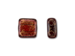 CzechMates Glass 6mm Gold Marbled Siam Ruby Two-Hole Tile Bead CzechMates Glass 6mm Gold Marbled Siam Ruby Two-Hole Tile Bead