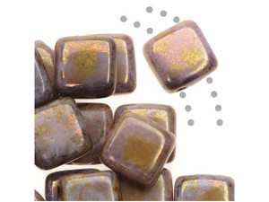 JK-7627 - Czech Glass 2 Hole Tile Beads, Matte Olive With Gold, 6mm