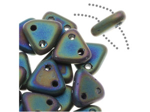 CzechMates Glass 6mm Matte Green Iris Two-Hole Triangle Bead Pack, 2.5-Inch Tube CzechMates Glass 6mm Matte Green Iris Two-Hole Triangle Bead Pack, 2.5-Inch Tube