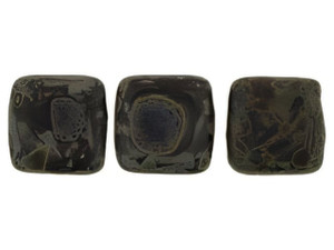 CzechMates Glass 6mm Matte Jet Picasso Two-Hole Tile Bead