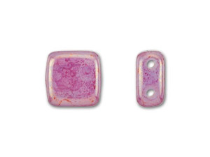 CzechMates Glass 6mm Milky Pink with Topaz Luster Two-Hole Tile Bead