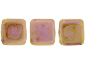 CzechMates Glass 6mm Opaque Rose with Gold Topaz Luster Two-Hole Tile Bead (50pc Strand) - Min Qty 1