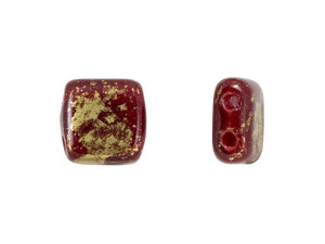 CzechMates Glass 6mm Oxblood Red with Marbled Gold Two-Hole Tile Bead CzechMates Glass 6mm Oxblood Red with Marbled Gold Two-Hole Tile Bead