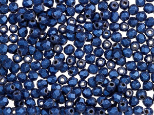 Czech Fire-Polish Bead 2mm Blue Metallic Suede (50pc Strand) by Starman