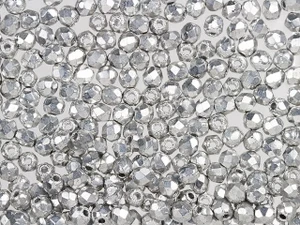Czech Fire-Polish Bead 2mm Silver (50pc Strand) by Starman Czech Fire-Polish Bead 2mm Silver (50pc Strand) by Starman