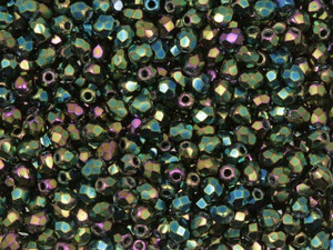 Czech Fire-Polish Bead 3mm Green Iris (50pc Strand) by Starman Czech Fire-Polish Bead 3mm Green Iris (50pc Strand) by Starman