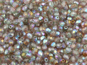 Czech Fire-Polish Bead 3mm Pink and Crystal AB Luster (50pc Strand) by Starman