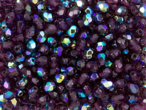 Czech Fire-Polish Bead 4mm Amethyst AB (50pc Strand) 4x4mm by Starman