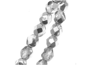 Czech Fire-Polish Bead 4mm Crystal and Silver (50pc Strand) by Starman Czech Fire-Polish Bead 4mm Crystal and Silver (50pc Strand) by Starman