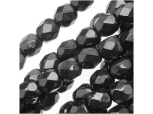 Czech Fire-Polish Bead 4mm Hematite (50pc strand) by Starman Czech Fire-Polish Bead 4mm Hematite (50pc strand) by Starman