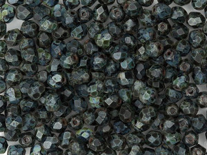 Czech Fire-Polish Bead 4mm Jet Picasso Matte (50pc strand) by Starman Czech Fire-Polish Bead 4mm Jet Picasso Matte (50pc strand) by Starman