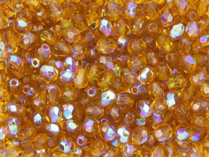Czech Fire-Polish Bead 4mm Madeira Topaz AB (50pc Strand) by Starman Czech Fire-Polish Bead 4mm Madeira Topaz AB (50pc Strand) by Starman